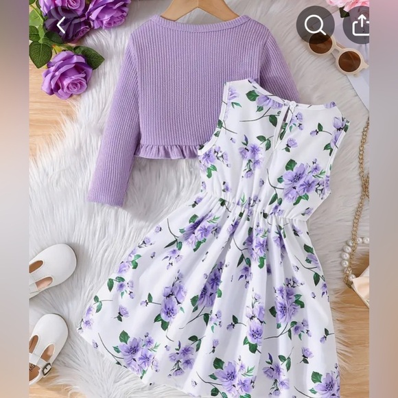 Purple Floral Kids Dress with Bow - Picture 5 of 6
